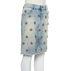 مملوكة مسبقًا Gucci Blue Denim Crystal Embellished Mini Skirt S