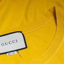 مملوكة مسبقًا Gucci Yellow Cotton Logo Printed Coco Capitan Distressed T-Shirt S