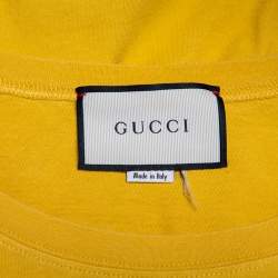 مملوكة مسبقًا Gucci Yellow Cotton Logo Printed Coco Capitan Distressed T-Shirt S
