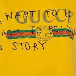 مملوكة مسبقًا Gucci Yellow Cotton Logo Printed Coco Capitan Distressed T-Shirt S