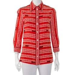 Pre Owned قميص غوتشي أزرار أمامية حرير طباعة شعار تجريدي أحمر مقاس صغير