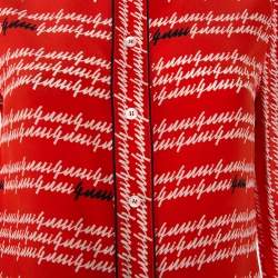 Pre Owned قميص غوتشي أزرار أمامية حرير طباعة شعار تجريدي أحمر مقاس صغير