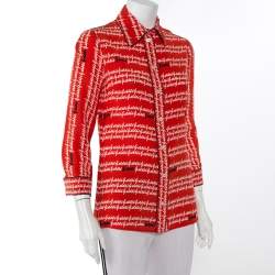 Pre Owned قميص غوتشي أزرار أمامية حرير طباعة شعار تجريدي أحمر مقاس صغير