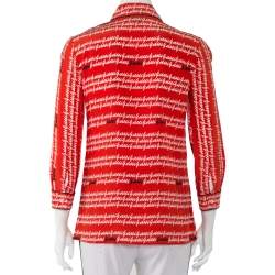 Pre Owned قميص غوتشي أزرار أمامية حرير طباعة شعار تجريدي أحمر مقاس صغير