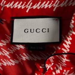 Pre Owned قميص غوتشي أزرار أمامية حرير طباعة شعار تجريدي أحمر مقاس صغير