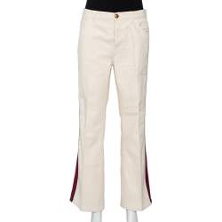 Pre Owned Gucci Cream Denim Side Stripe Trim Flared Leg Jeans M