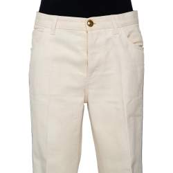 Pre Owned Gucci Cream Denim Side Stripe Trim Flared Leg Jeans M