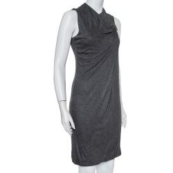 Pre Owned Gucci Grey Knit Draped Sleeveless Shift Dress S