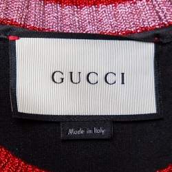 Pre Owned Gucci Black Jersey Laminated Heart & Applique Bee Contrast Trim Detail Sweatshirt M