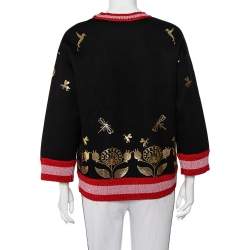 Pre Owned Gucci Black Jersey Laminated Heart & Applique Bee Contrast Trim Detail Sweatshirt M