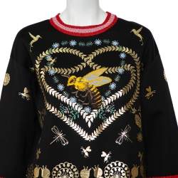 Pre Owned Gucci Black Jersey Laminated Heart & Applique Bee Contrast Trim Detail Sweatshirt M
