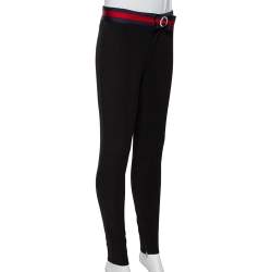 Pre Owned Gucci Black Knit Contrast Trim Waist Bow Detail Leggings S