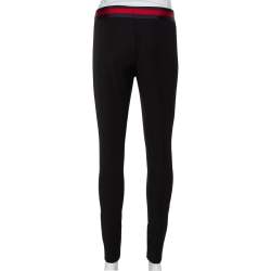 Pre Owned Gucci Black Knit Contrast Trim Waist Bow Detail Leggings S