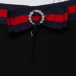 Pre Owned Gucci Black Knit Contrast Trim Waist Bow Detail Leggings S