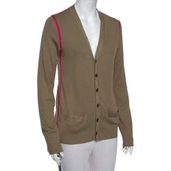 Pre Owned Gucci Beige Silk & Cashmere Contrast Trim Button Front Cardigan M