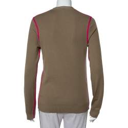 Pre Owned Gucci Beige Silk & Cashmere Contrast Trim Button Front Cardigan M