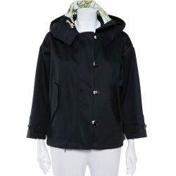 Pre Owned Gucci Black Cotton Canvas Zip Front Hooded Jacket S