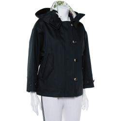 Pre Owned Gucci Black Cotton Canvas Zip Front Hooded Jacket S