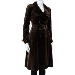 مملوكة مسبقًا Gucci Brown Logo Monogram Velvet Belted Trench Coat S