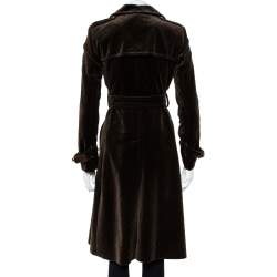 مملوكة مسبقًا Gucci Brown Logo Monogram Velvet Belted Trench Coat S