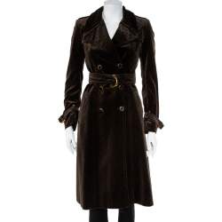 مملوكة مسبقًا Gucci Brown Logo Monogram Velvet Belted Trench Coat S