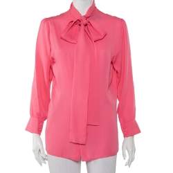 Pre Owned توب غوتشي حرير وردي بربطة مزينة مقاس متوسط - ميديوم