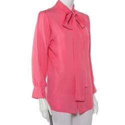 Pre Owned توب غوتشي حرير وردي بربطة مزينة مقاس متوسط - ميديوم