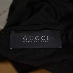 Pre Owned تي شيرت غوتشي كتان مطبوع مزخرف مورد أسود مقاس صغير جداً (اكس سمول)