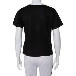 Pre Owned تي شيرت غوتشي كتان مطبوع مزخرف مورد أسود مقاس صغير جداً (اكس سمول)