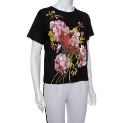 Pre Owned تي شيرت غوتشي كتان مطبوع مزخرف مورد أسود مقاس صغير جداً (اكس سمول)