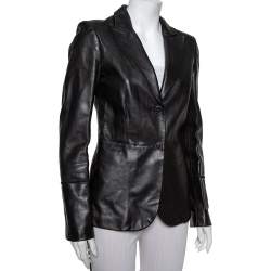 Pre Owned Gucci Black Leather Button Front Blazer S