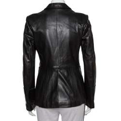 Pre Owned Gucci Black Leather Button Front Blazer S