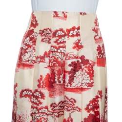 Pre Owned Gucci Cream Floral Printed Silk Pleated Midi Skirt M