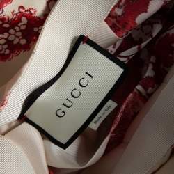 Pre Owned Gucci Cream Floral Printed Silk Pleated Midi Skirt M