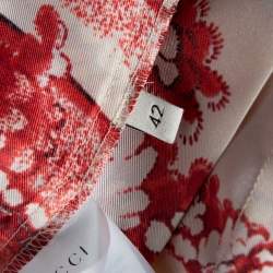 Pre Owned Gucci Cream Floral Printed Silk Pleated Midi Skirt M