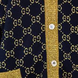 Pre Owned Gucci Black Logo Monogram Lurex Knit Button Front Oversized Cardigan M