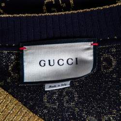 Pre Owned Gucci Black Logo Monogram Lurex Knit Button Front Oversized Cardigan M