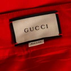 Pre Owned Gucci Red Wool & Silk Logo Belt Detail Knee Length Skirt M
