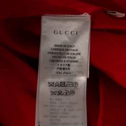 Pre Owned Gucci Red Wool & Silk Logo Belt Detail Knee Length Skirt M