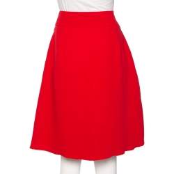 Pre Owned Gucci Red Wool & Silk Logo Belt Detail Knee Length Skirt M