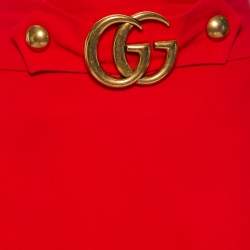 Pre Owned Gucci Red Wool & Silk Logo Belt Detail Knee Length Skirt M