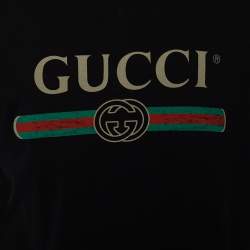 Pre Owned تي شيرت غوتشي قطن ممزق أسود بطباعة الشعار ونمط واسع مقاس متوسط - ميديوم