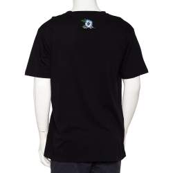 Pre Owned تي شيرت غوتشي قطن ممزق أسود بطباعة الشعار ونمط واسع مقاس متوسط - ميديوم