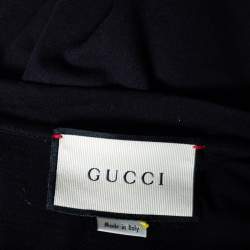 Pre Owned تي شيرت غوتشي قطن ممزق أسود بطباعة الشعار ونمط واسع مقاس متوسط - ميديوم