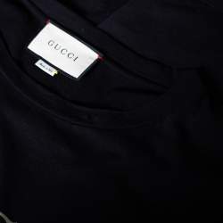 Pre Owned تي شيرت غوتشي قطن ممزق أسود بطباعة الشعار ونمط واسع مقاس متوسط - ميديوم