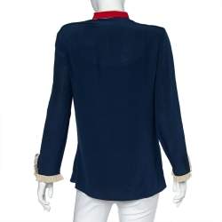 Pre Owned Gucci Navy Blue Silk Contrast Trim Neck Tie Detail Shirt M