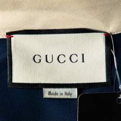 Pre Owned Gucci Navy Blue Silk Contrast Trim Neck Tie Detail Shirt M