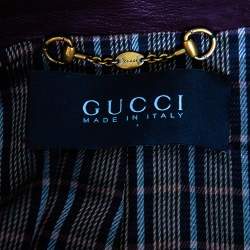 Pre Owned Gucci Burgundy Leather Double Breasted Belted Coat S