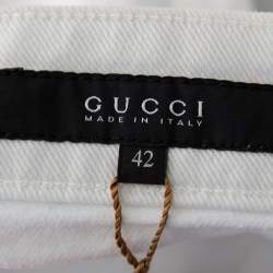 Pre Owned Gucci White Denim Logo Printed Mini Skirt M