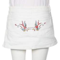 Pre Owned Gucci White Denim Logo Printed Mini Skirt M